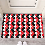 Red Black And White Argyle Print Rubber Doormat