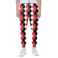 Red Black And White Argyle Print Joggers