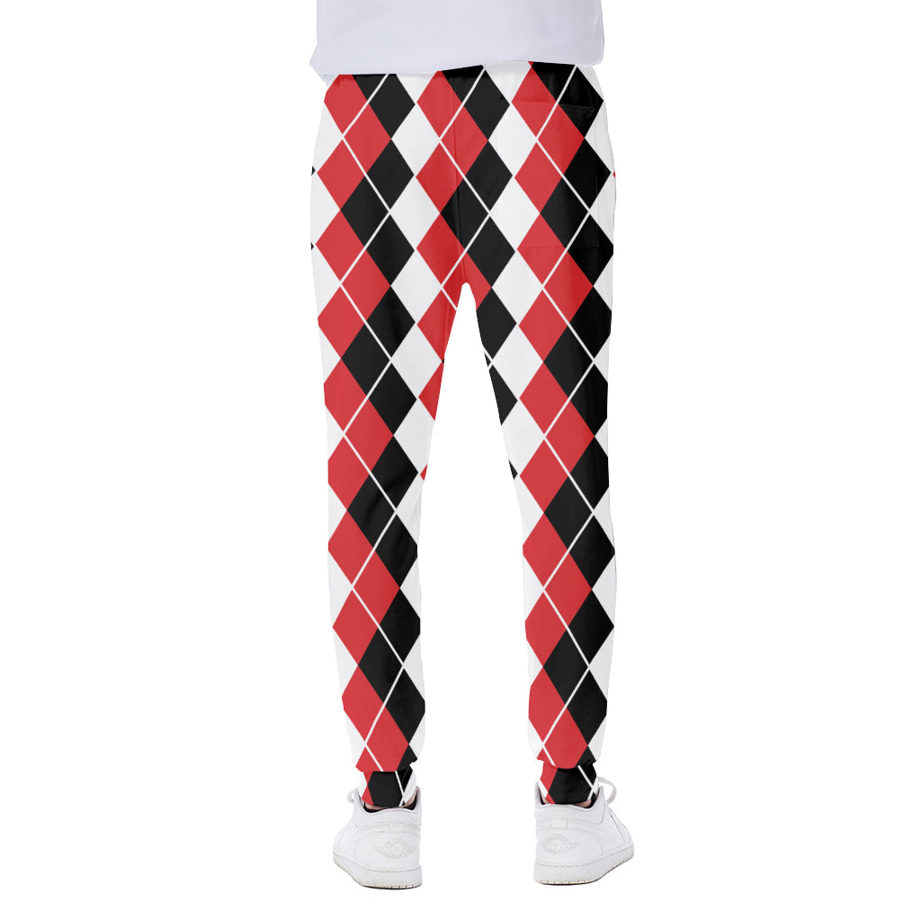 Red Black And White Argyle Print Scuba Joggers