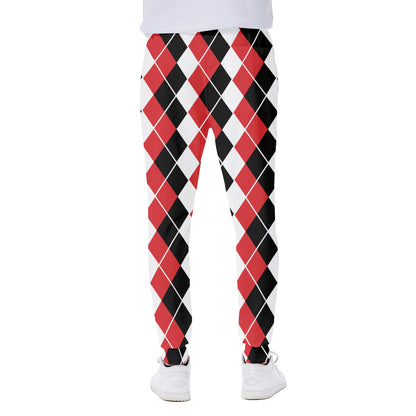 Red Black And White Argyle Print Scuba Joggers