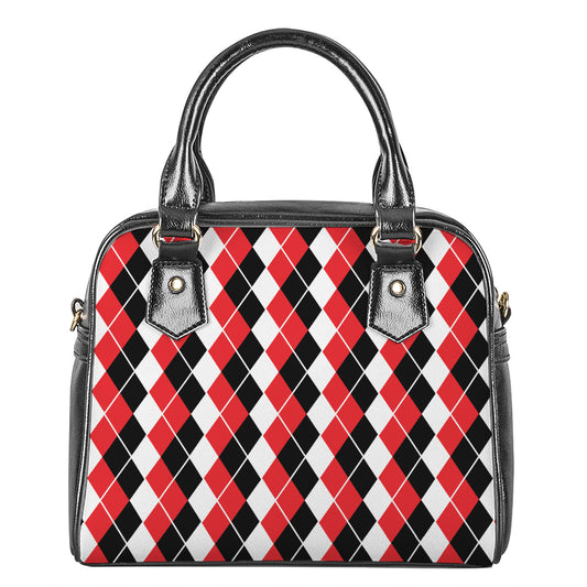 Red Black And White Argyle Print Shoulder Handbag