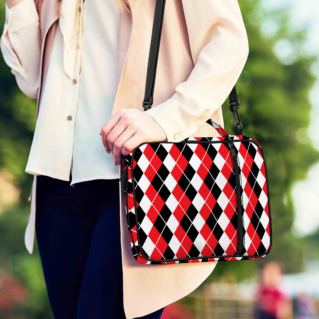 Red Black And White Argyle Print Shoulder Strap Bible Bag