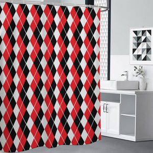 Red Black And White Argyle Print Shower Curtain