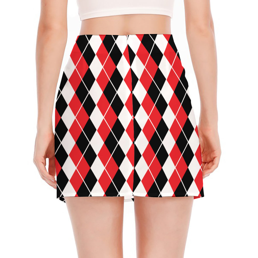 Red Black And White Argyle Print Side Slit Mini Skirt