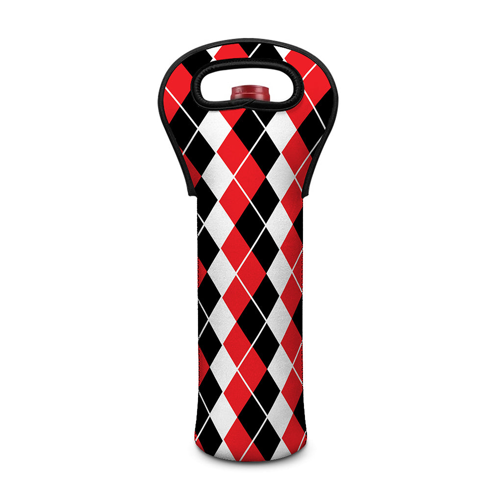 Red Black And White Argyle Print Single Neoprene Wine Tote
