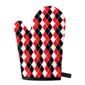 Red Black And White Argyle Print Single Oven Mitt
