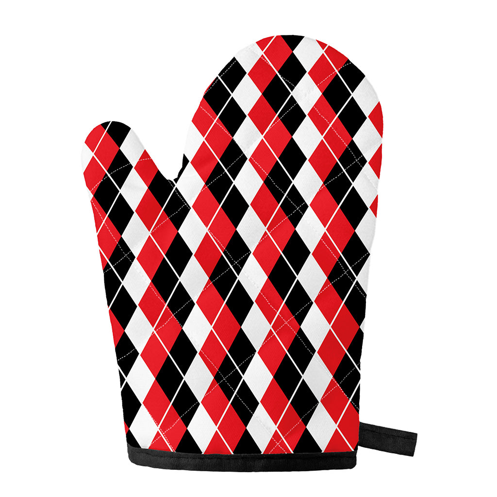 Red Black And White Argyle Print Single Oven Mitt