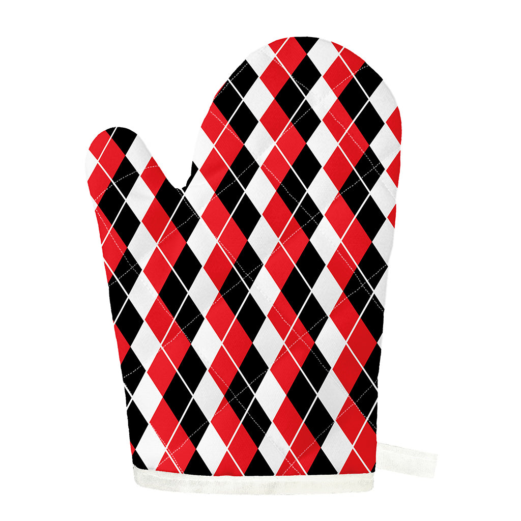 Red Black And White Argyle Print Single Oven Mitt