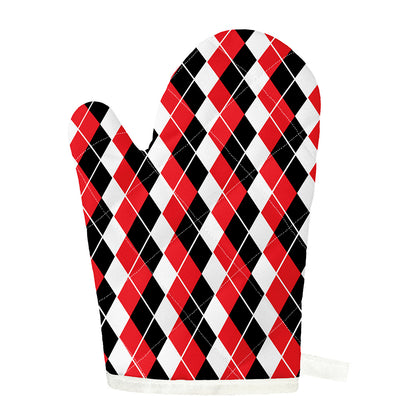 Red Black And White Argyle Print Single Oven Mitt
