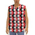 Red Black And White Argyle Print Sleeveless Baseball Jersey