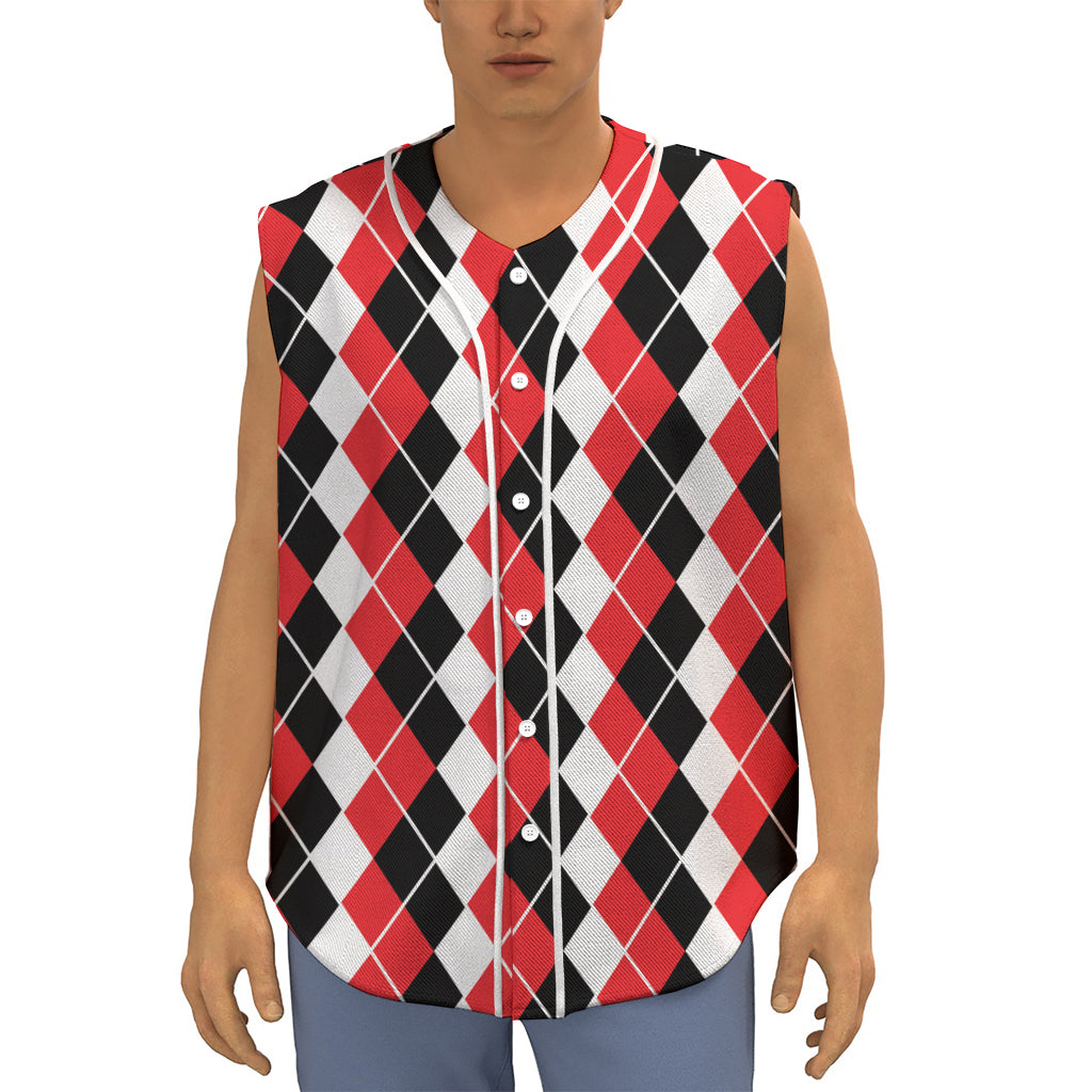 Red Black And White Argyle Print Sleeveless Baseball Jersey