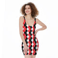 Red Black And White Argyle Print Sleeveless Bodycon Dress