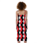 Red Black And White Argyle Print Slim Fit Midi Cami Dress