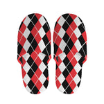Red Black And White Argyle Print Slippers