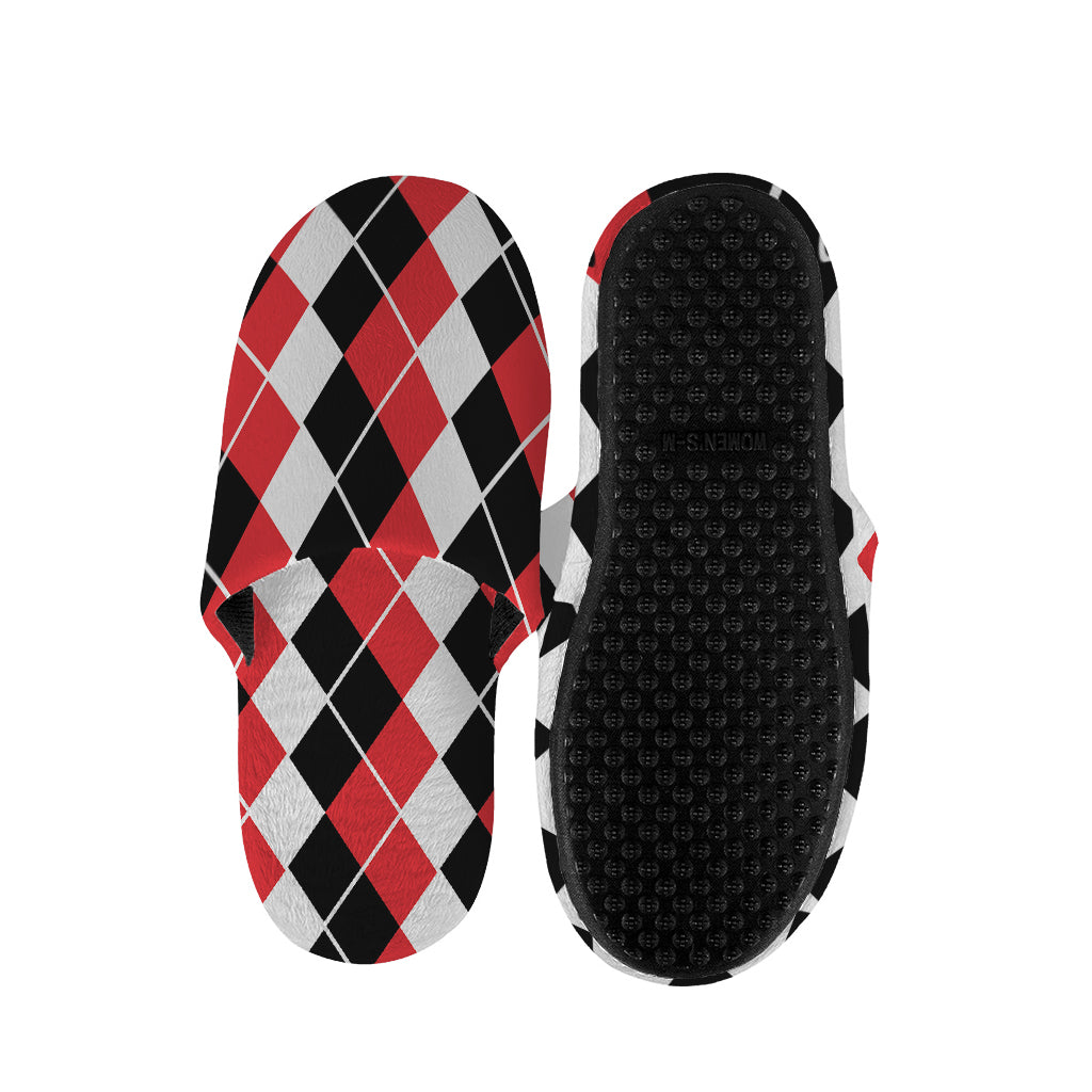 Red Black And White Argyle Print Slippers