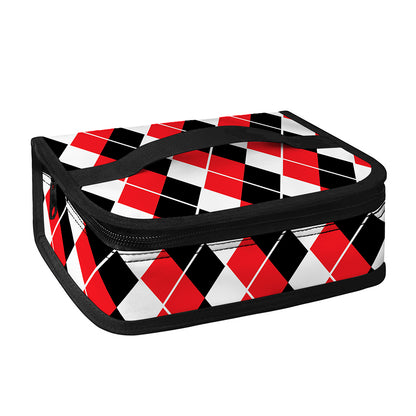 Red Black And White Argyle Print Small Lunch Bag