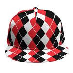 Red Black And White Argyle Print Snapback Cap