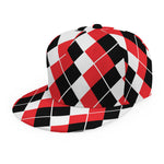Red Black And White Argyle Print Snapback Cap