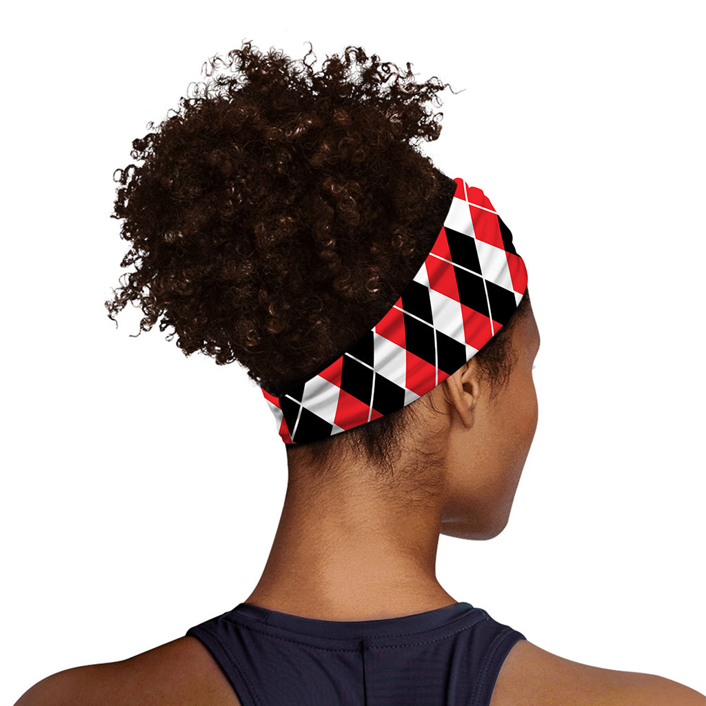 Red Black And White Argyle Print Sports Headband