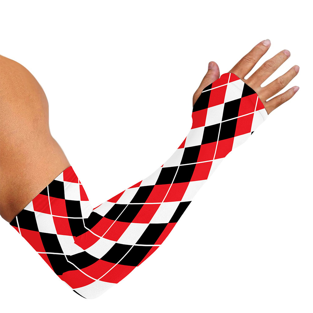 Red Black And White Argyle Print Sun Protection Arm Sleeves