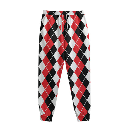 Red Black And White Argyle Print Sweatpants
