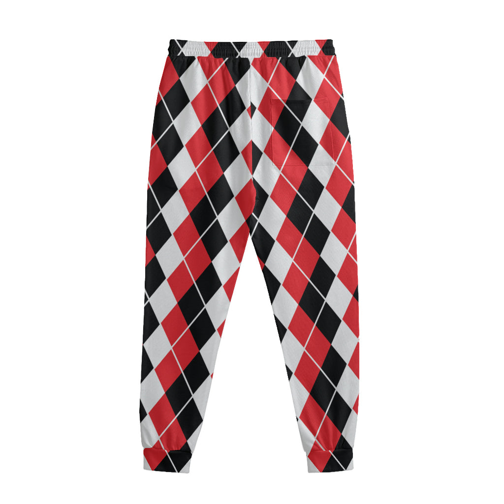 Red Black And White Argyle Print Sweatpants