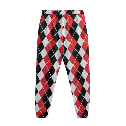 Red Black And White Argyle Print Sweatpants