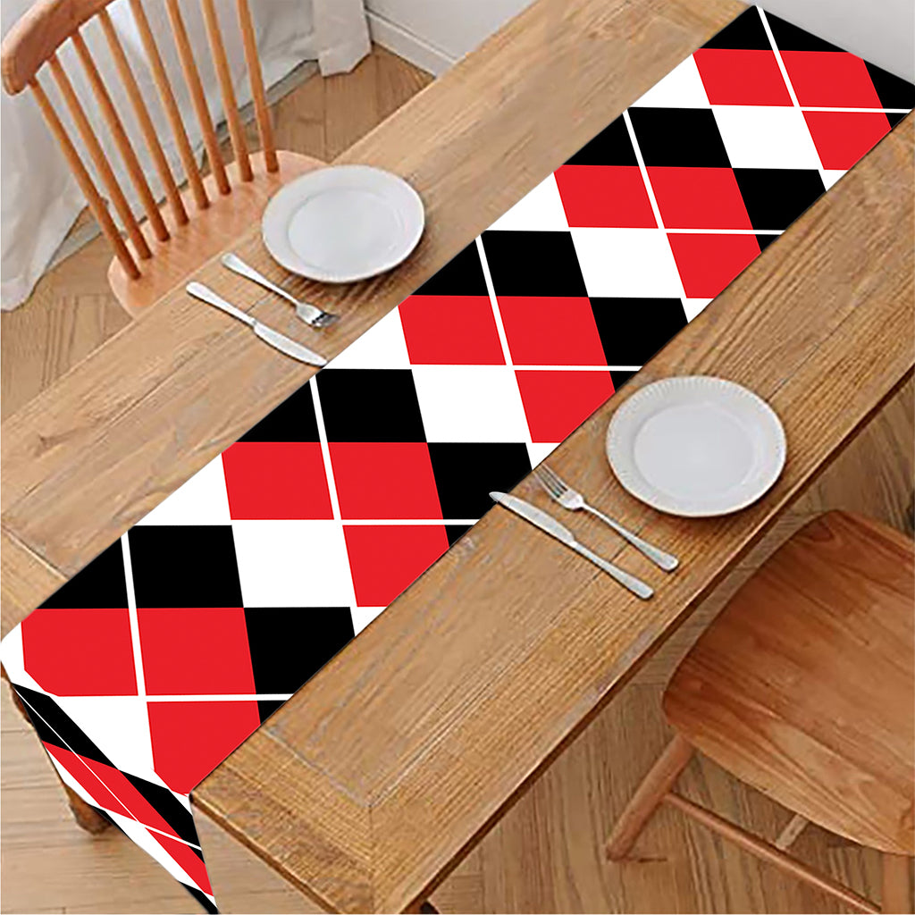 Red Black And White Argyle Print Table Runner