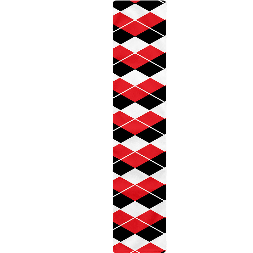 Red Black And White Argyle Print Table Runner