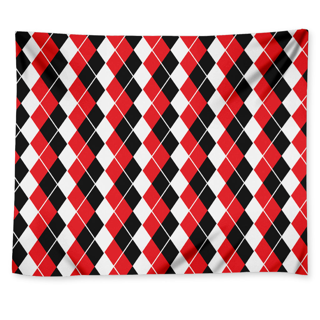 Red Black And White Argyle Print Tapestry