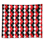 Red Black And White Argyle Print Tapestry