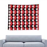 Red Black And White Argyle Print Tapestry
