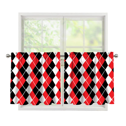 Red Black And White Argyle Print Tier Curtains