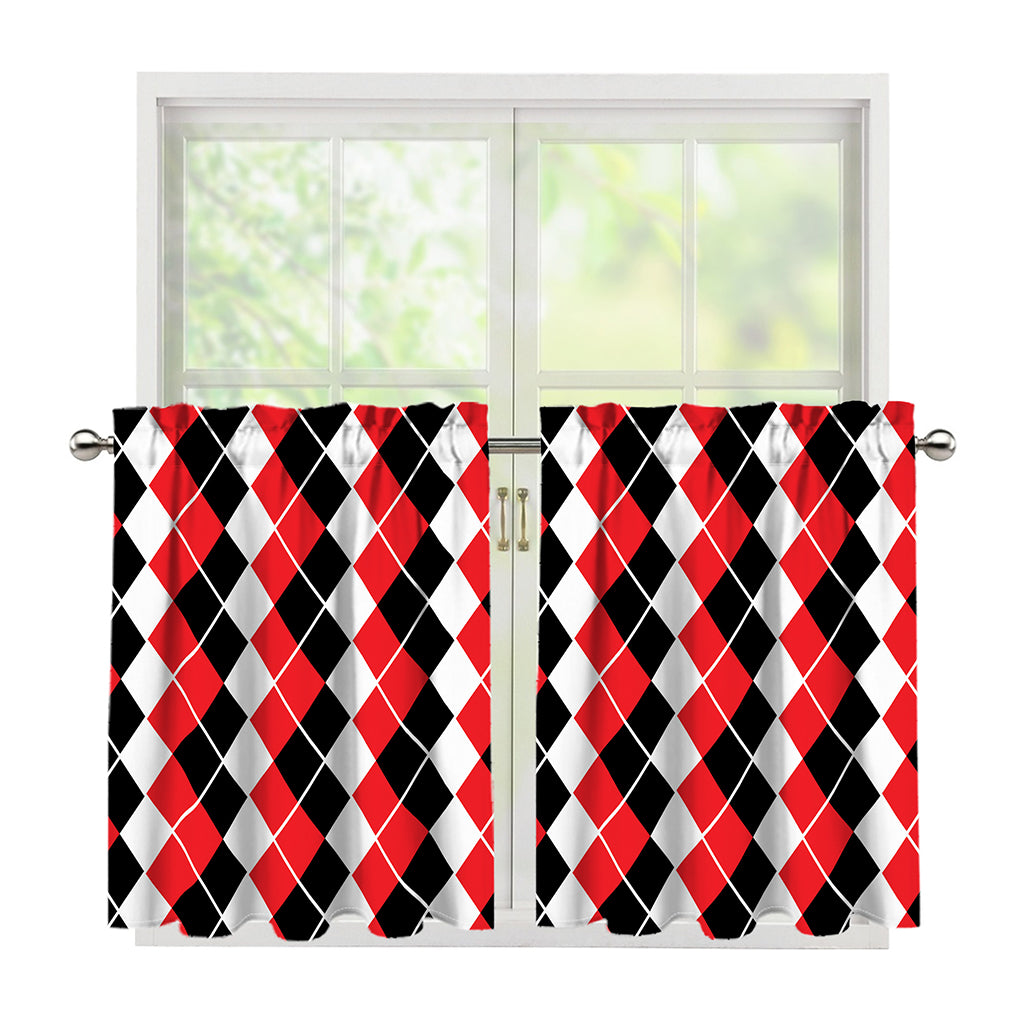 Red Black And White Argyle Print Tier Curtains