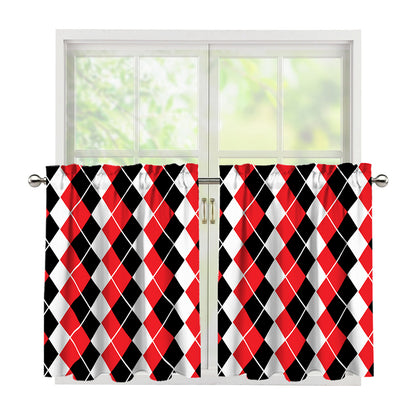 Red Black And White Argyle Print Tier Curtains