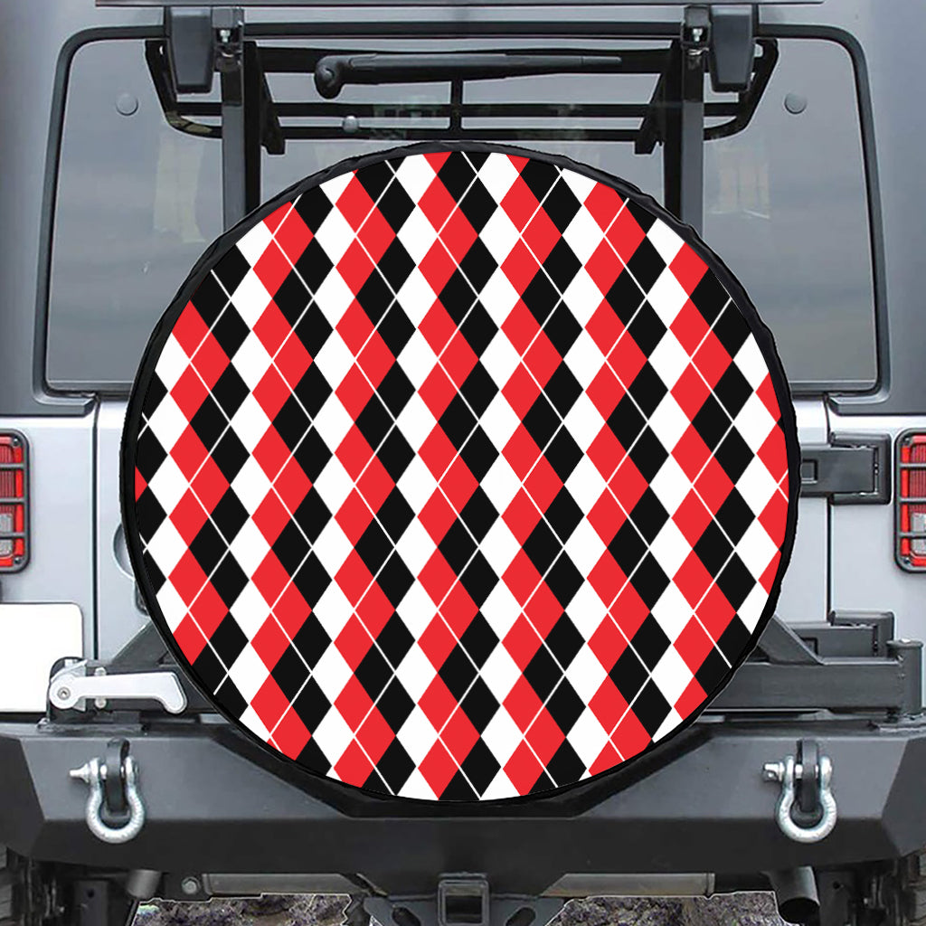 Red Black And White Argyle Print Tire Cover