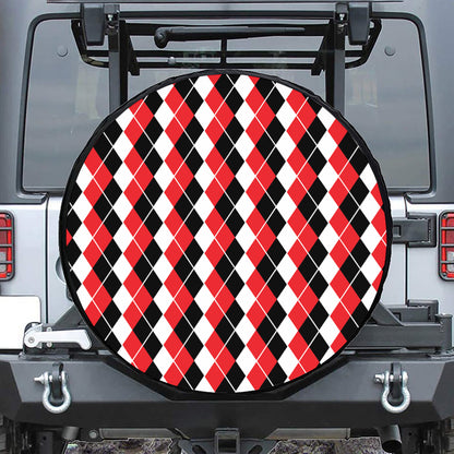 Red Black And White Argyle Print Tire Cover