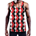 Red Black And White Argyle Print Men's Workout Tank Top