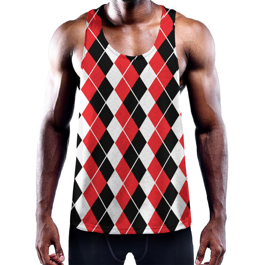 Red Black And White Argyle Print Training Tank Top