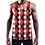 Red Black And White Argyle Print Training Tank Top