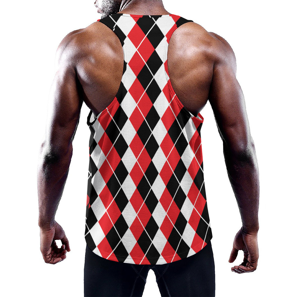 Red Black And White Argyle Print Training Tank Top