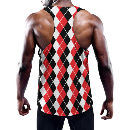 Red Black And White Argyle Print Training Tank Top
