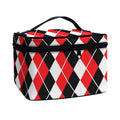 Red Black And White Argyle Print Travel Makeup Bag