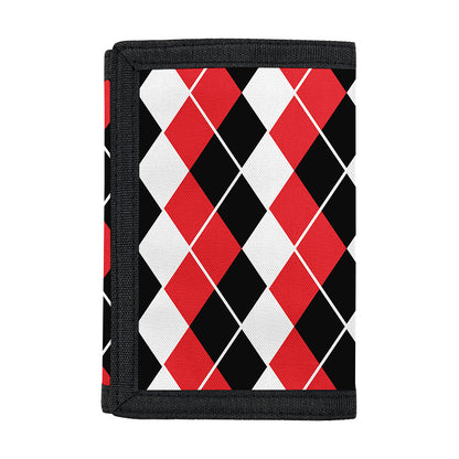 Red Black And White Argyle Print Trifold Wallet