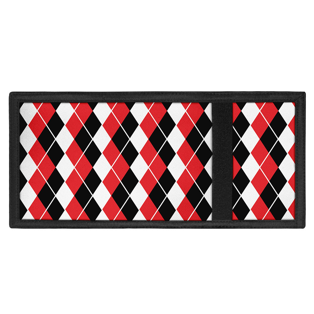 Red Black And White Argyle Print Trifold Wallet