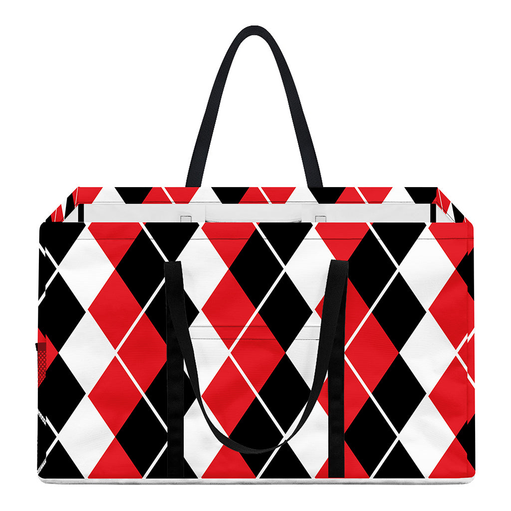Red Black And White Argyle Print Utility Tote Bag