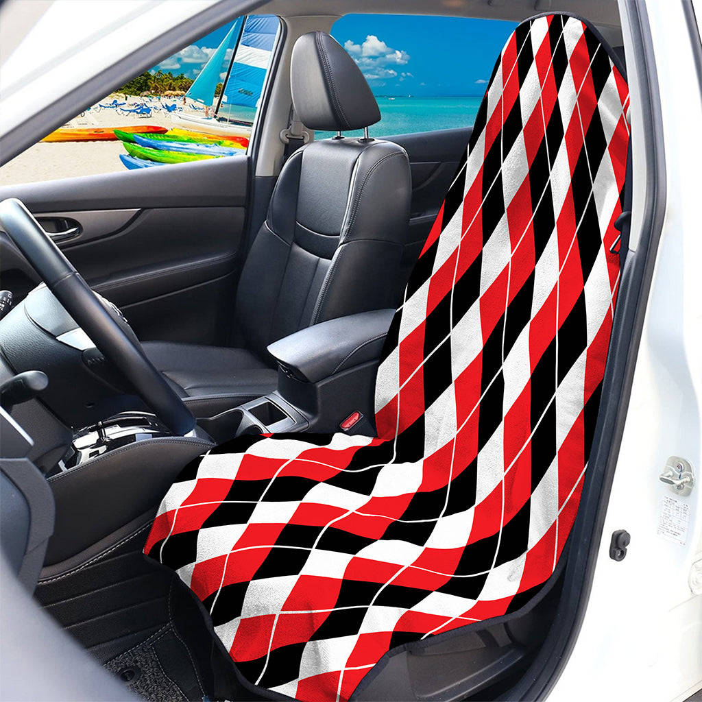 Red Black And White Argyle Print Waterproof Car Seat Cover