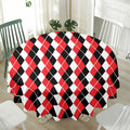 Red Black And White Argyle Print Waterproof Round Tablecloth