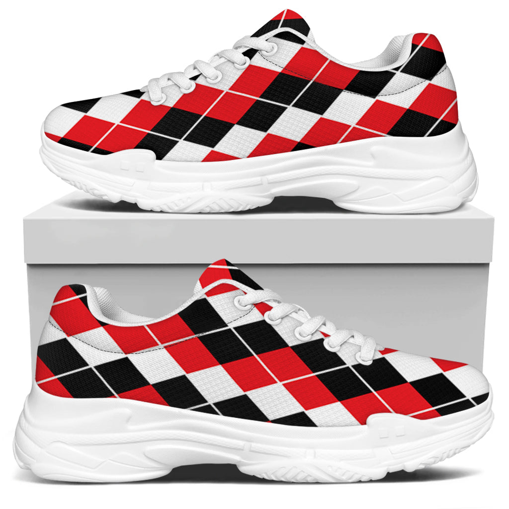 Red Black And White Argyle Print White Chunky Shoes