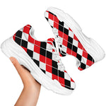 Red Black And White Argyle Print White Chunky Shoes